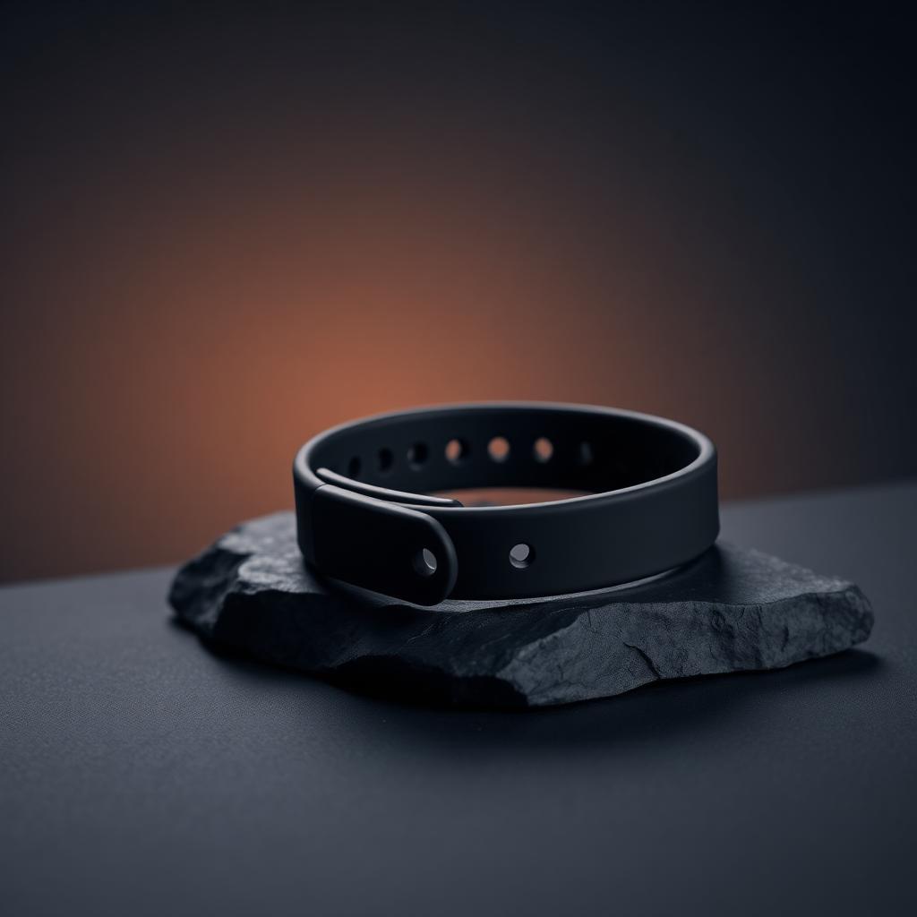 The OpenStrap Edge replacement strap coiled on dark charcoal with warm gold rim light